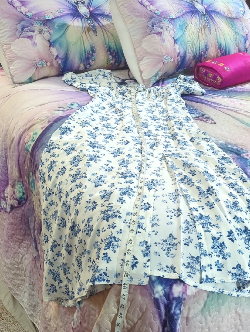 🌸 White & Blue Floral Off-Shoulder Maxi Dress 🌸Size Small | Never Worn - Picture 11 of 16